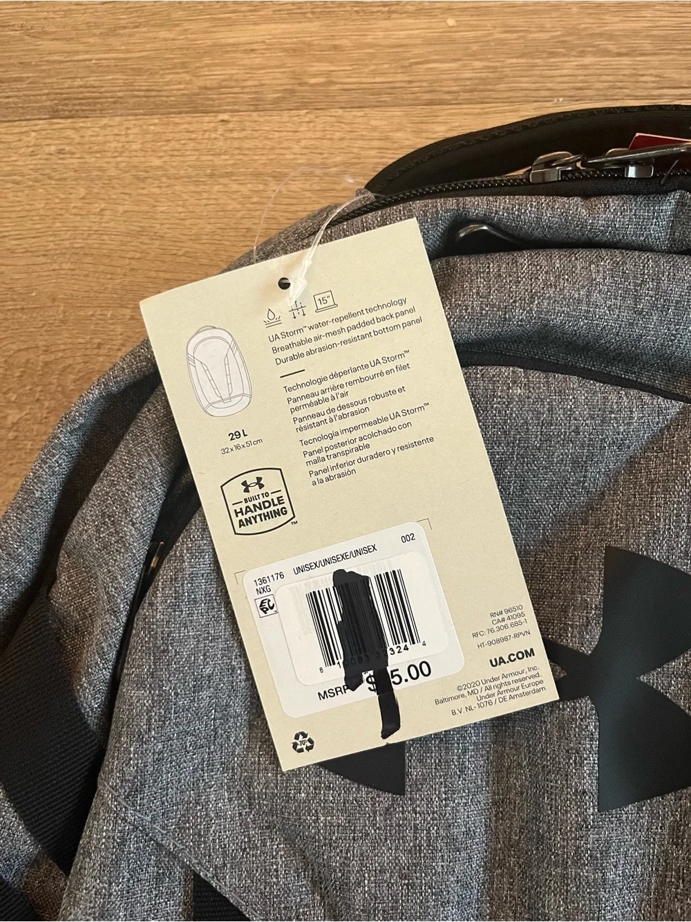 Under Amour Hustle 5.0 Storm Backpack Gray Black